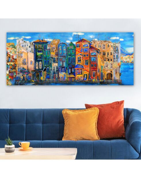 Peinture décorative  Immeubles multicolore - 51x120 cm