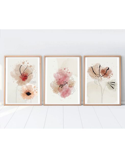 Peinture décorative Fleur 3 pièces multicolore - 50x70 cm