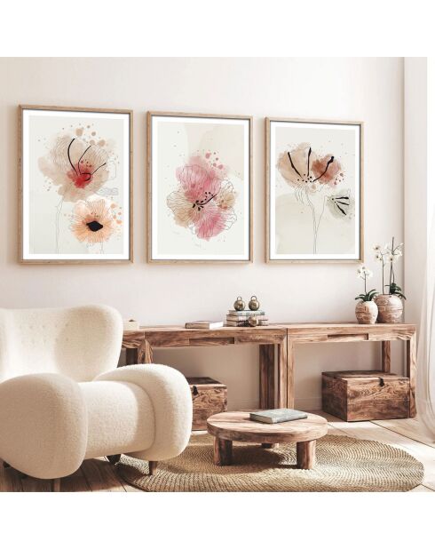 Peinture décorative Fleur 3 pièces multicolore - 50x70 cm