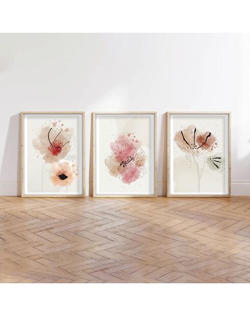 Peinture décorative Fleur 3 pièces multicolore - 50x70 cm