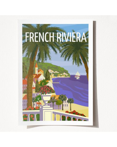 Mehrfarbiges Poster an der französischen Riviera, A4-Format, 21 x 29,7 cm