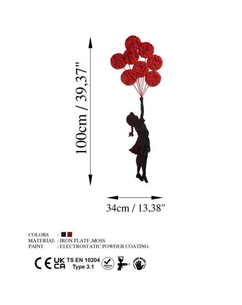 Dekoratives Wandzubehör für Kinder aus Metall und rot/schwarzer Luftballon — 100x34 cm