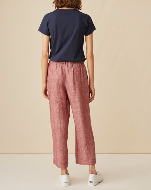 Pantalon 100% Lin Emmos rayé marine/géranium