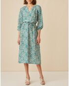 Robe en Soie mélangée Evi imprimée marguerite turquoise