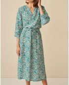 Robe en Soie mélangée Evi imprimée marguerite turquoise