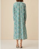 Robe en Soie mélangée Evi imprimée marguerite turquoise