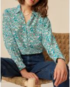 Chemise en Soie mélangée Evilio imprimée marguerite turquoise