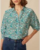 Chemise en Soie mélangée Evilio imprimée marguerite turquoise