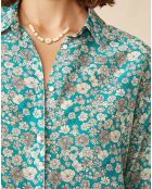 Chemise en Soie mélangée Evilio imprimée marguerite turquoise