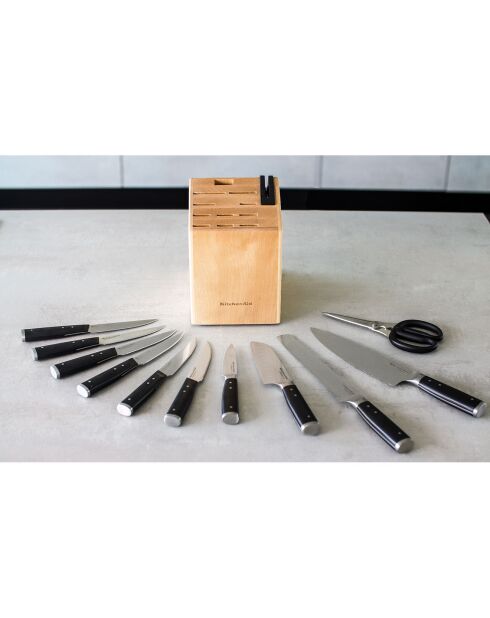 Bloc + 11 couteaux de cuisine Gourmet noir/gris