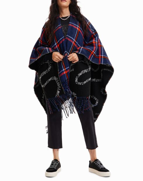 Poncho réversible Lin bleu nuit