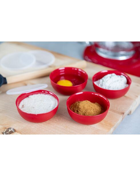 4 Bols de préparation avec couvercle Universel rouges