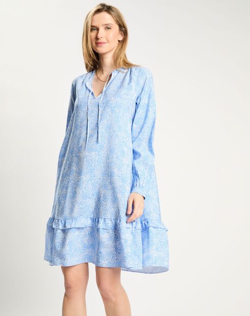 Robe courte à volants bleu/blanc