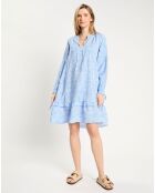 Robe courte à volants bleu/blanc