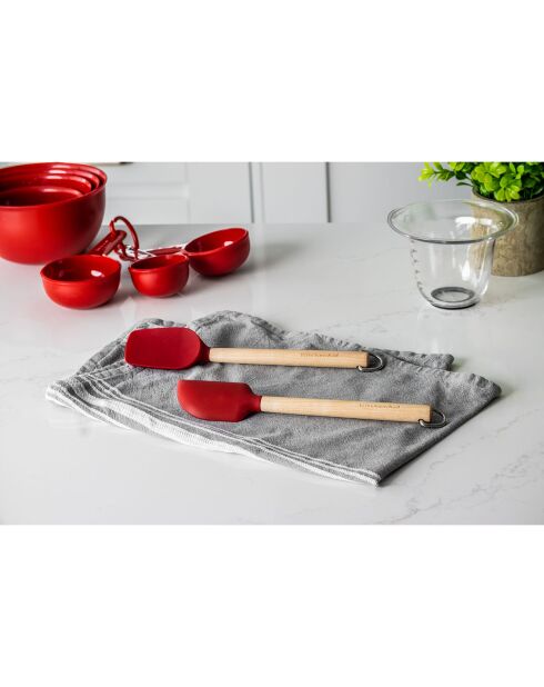 2 Mini spatules manche bois de bouleau rouges