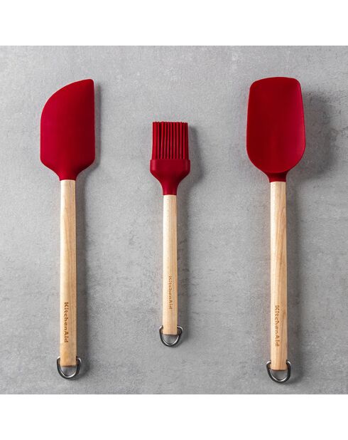 Set 3 ustensiles manche bois de bouleau rouges