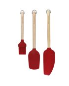 Set 3 ustensiles manche bois de bouleau rouges