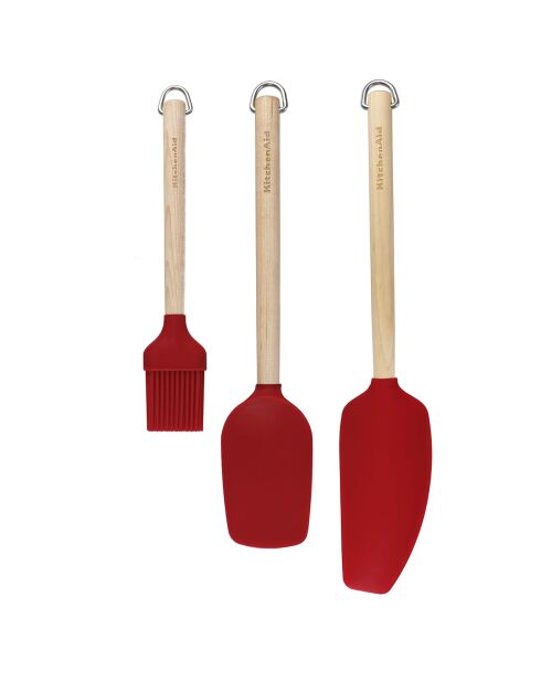 Set 3 ustensiles manche bois de bouleau rouges