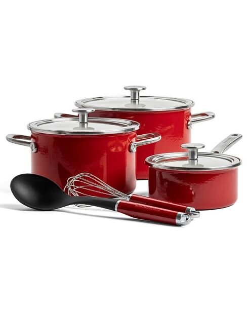 Batterie de cuisine induction acier émaillé rouge - 8 pièces