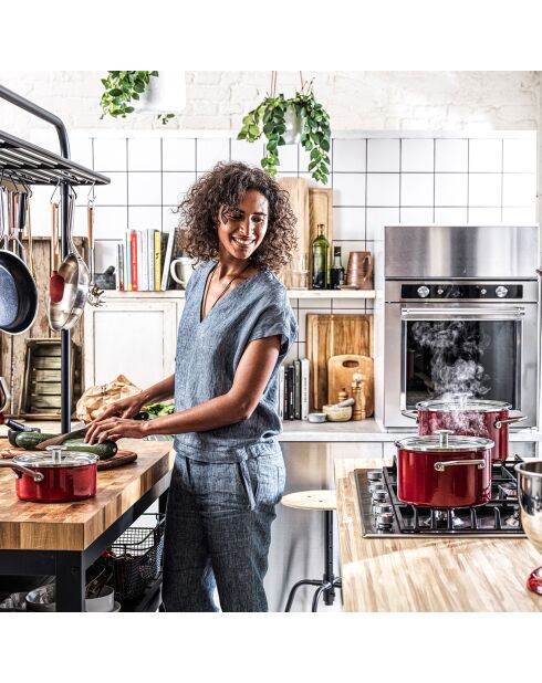 Batterie de cuisine induction acier émaillé rouge - 8 pièces