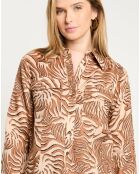 Chemise 100% Lin imprimée corail beige