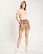 Short 100% Lin print corail marron