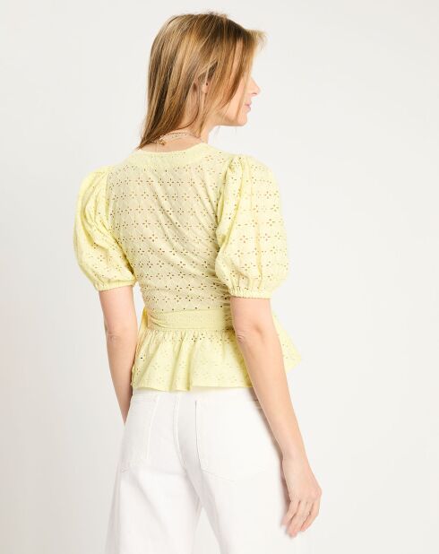 Top en broderie Anglaise jaune pâle