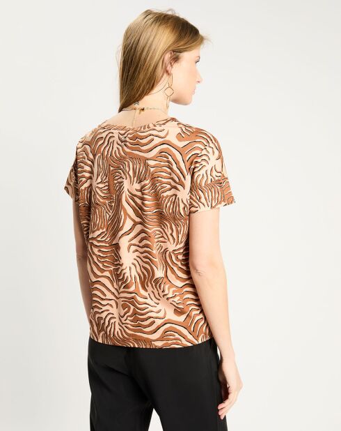 T-Shirt print corail marron