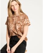 T-Shirt print corail marron