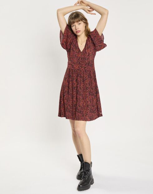 Robe midi print feuille rouge/noir