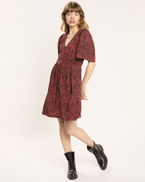 Robe midi print feuille rouge/noir