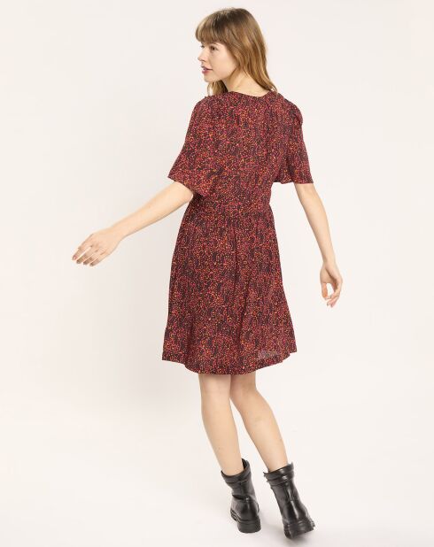 Robe midi print feuille rouge/noir