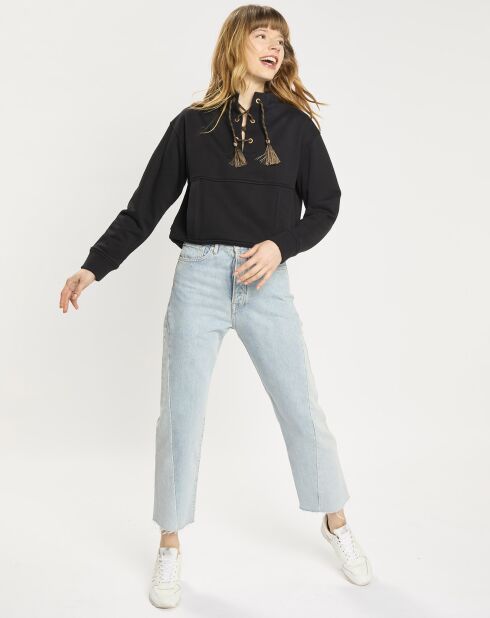 Jean boyfriend crop det couture bleu clair