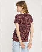 T-Shirt col rond print feuille rouge/noir