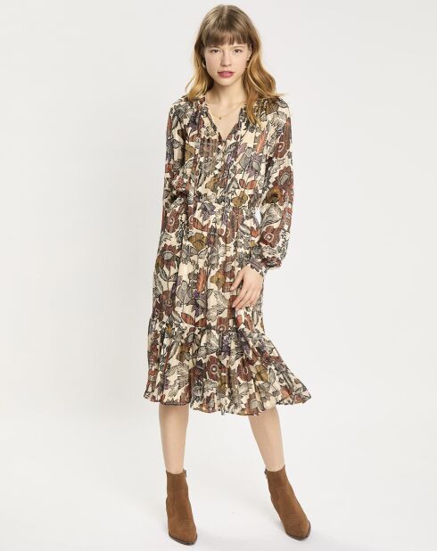 Robe print fleurs maison écru/multicolore