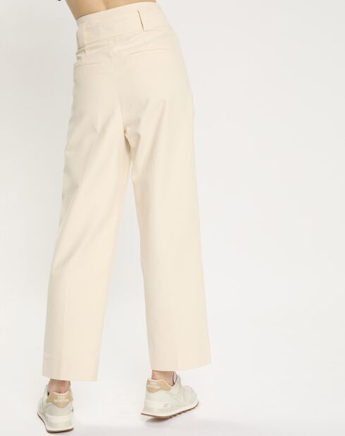 Pantalon taille haute droit noeud taille écru