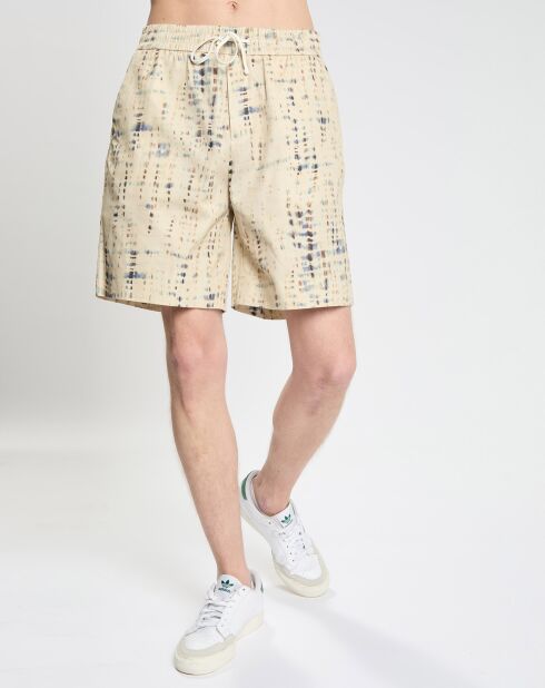 Ecru bedruckte Shorts aus Bio-Baumwolltwill