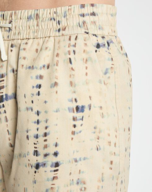 Ecru bedruckte Shorts aus Bio-Baumwolltwill