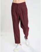 Pantalon Chino Loose Pince Laine mélangée Ceinturé bordeaux