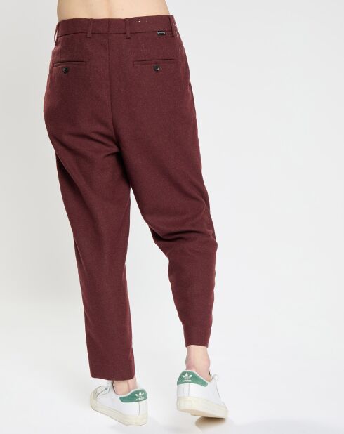 Pantalon Chino Loose Pince Laine mélangée Ceinturé bordeaux