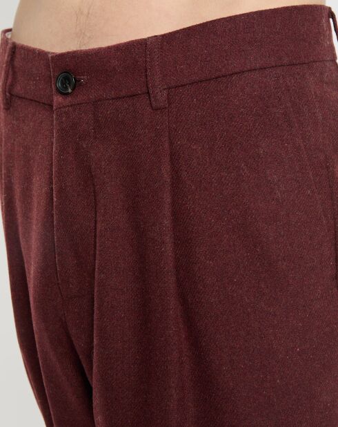 Pantalon Chino Loose Pince Laine mélangée Ceinturé bordeaux