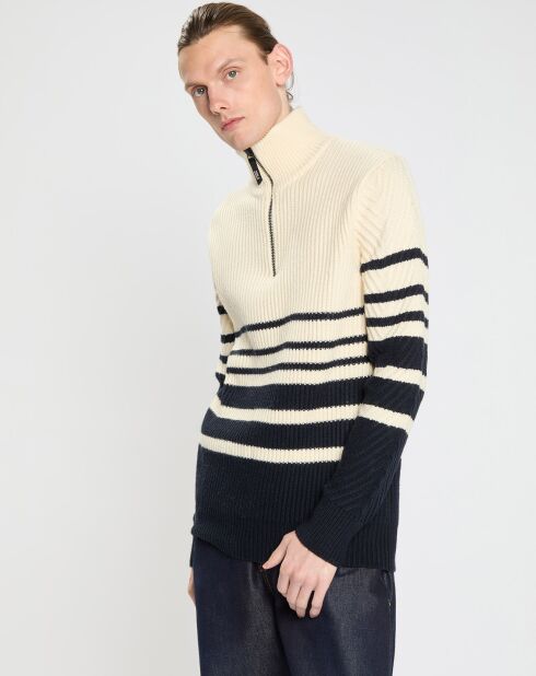 Pull en Laine mélangée  Marinière bleu/écru