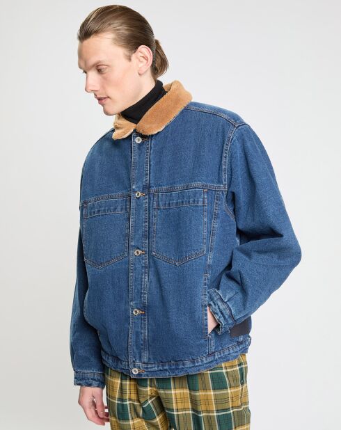 Blouson en Denim Col & Intérieur Sherpa bleu jean