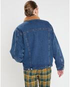 Blouson en Denim Col & Intérieur Sherpa bleu jean