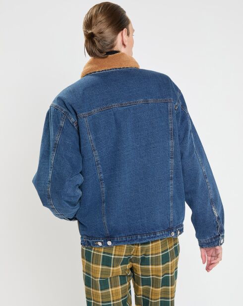 Blouson en Denim Col & Intérieur Sherpa bleu jean