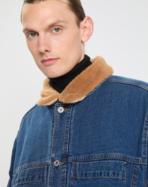 Blouson en Denim Col & Intérieur Sherpa bleu jean