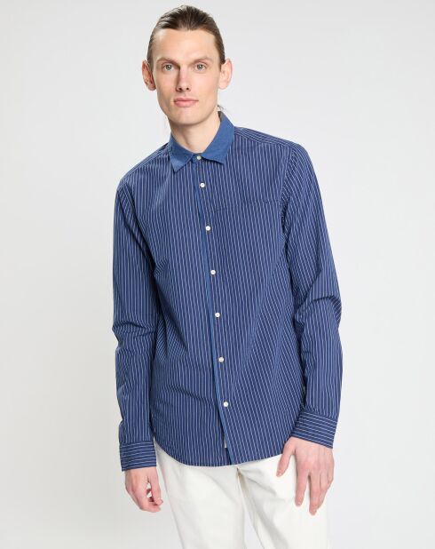 Chemise Regular Fit fines rayures bleu foncé