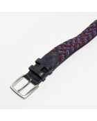 Ceinture tressée bicolore bleu/rouge