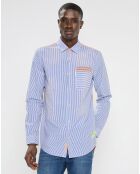 Chemise 100% Coton Bio Regular Fit Seersuck bleu/marron