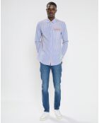 Chemise 100% Coton Bio Regular Fit Seersuck bleu/marron